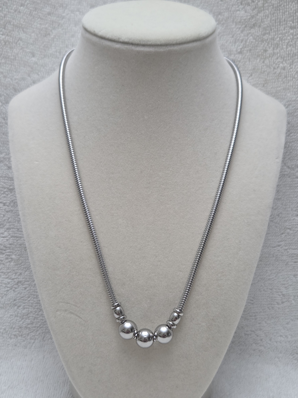 Stainless Steel Silver Tone Beaded Necklace